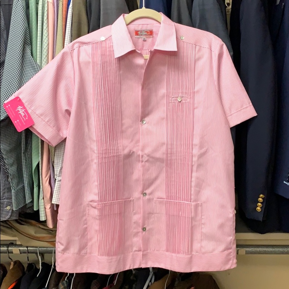 Nativa pink striped guayabera
